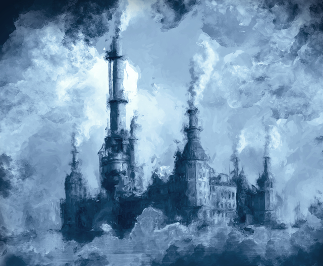 Blue fantasy castle artwork